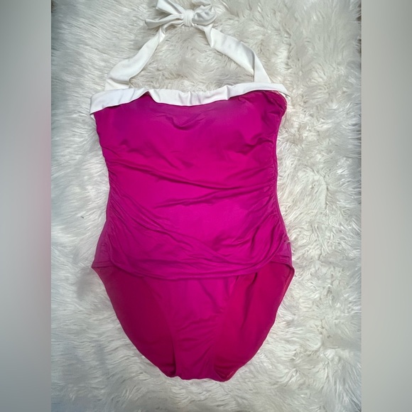 Ralph Lauren one piece bathing suit halter pink and white size 10 - Picture 1 of 5